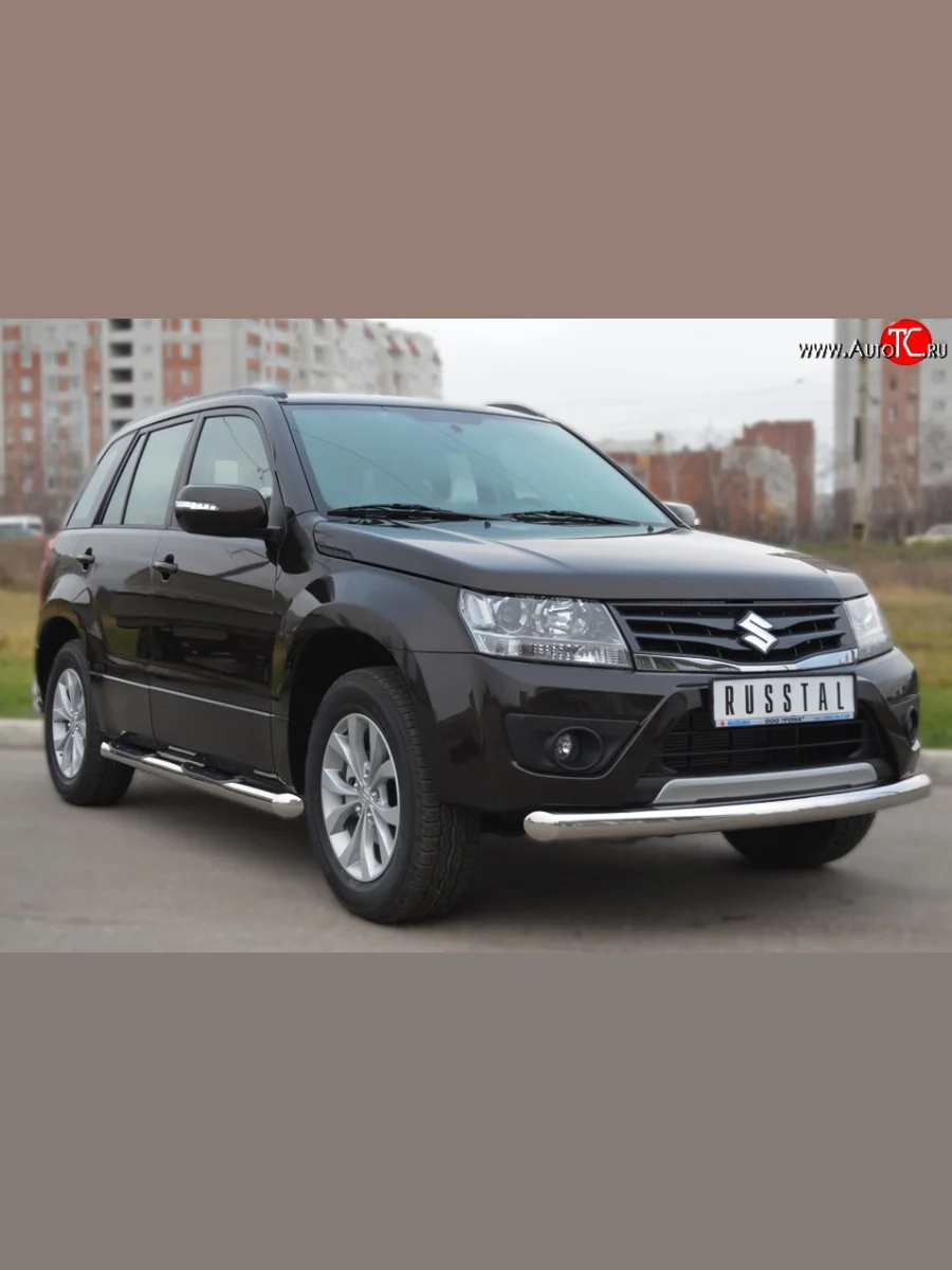 Одинарная защита переднего бампера диаметром 76 мм (5 дв.) SLITKOFF Suzuki Grand Vitara JT 3 двери 2-ой рестайлинг (2012-2016)  в Воронеже Воронежской области