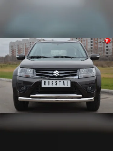 Защита переднего бампера (2 трубыØ76 и 42 мм, нержавейка) SLITKOFF Suzuki Grand Vitara  JT 5 дверей (2012-2016) 2-ой рестайлинг