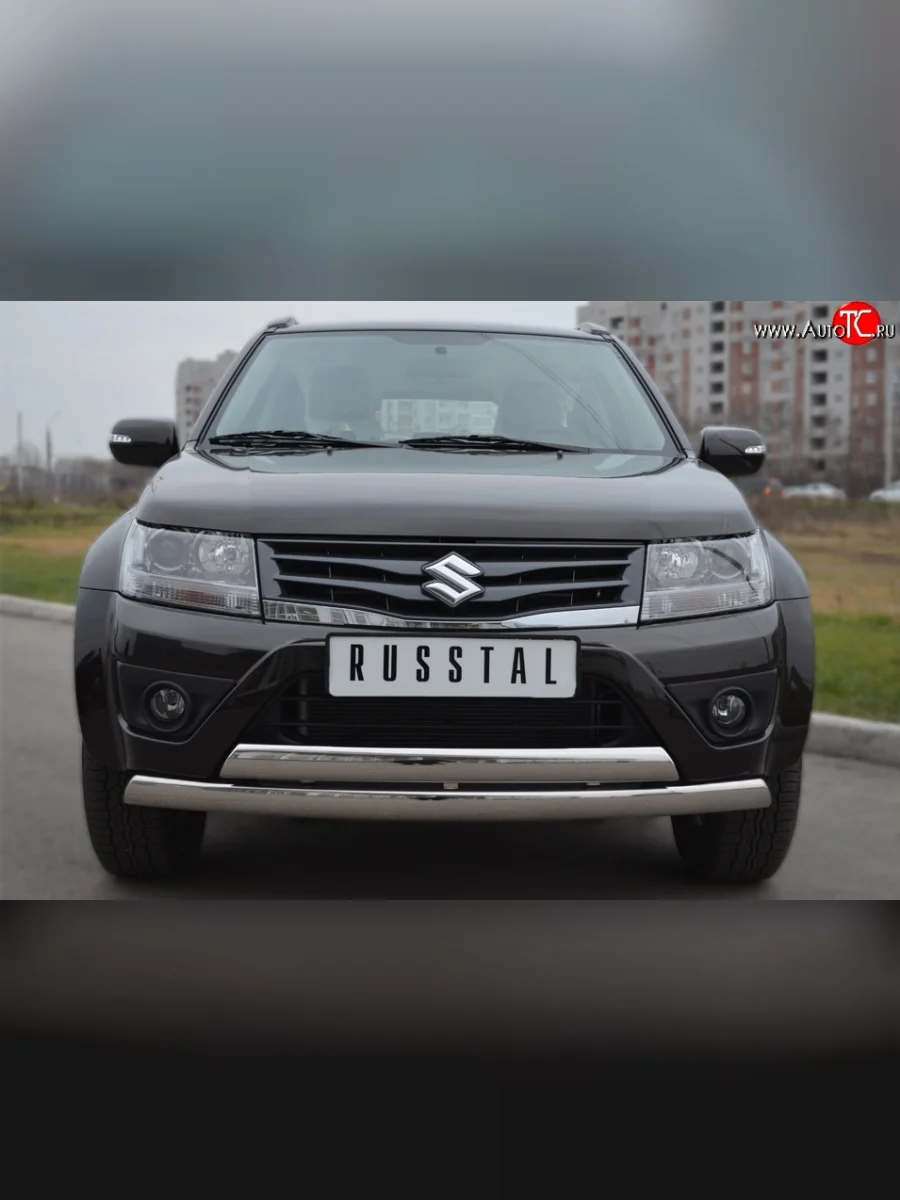 Защита переднего бампера (2 трубыØ75х42 мм, нержавейка) Russtal Suzuki Grand Vitara JT 5 дверей 2-ой рестайлинг (2012-2016)  в Перми Пермском крае