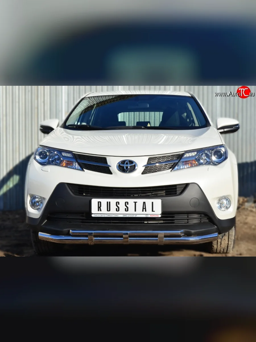 Защита переднего бампера (2 трубыØ63 и 42 мм с декор. элементами, нержавейка) SLITKOFF  Toyota RAV4 (2012-2015) XA40  в Перми Пермском крае