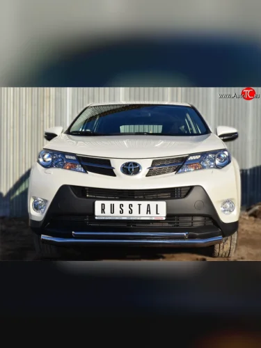 Защита переднего бампера (2 трубыØ63 и 42 мм, нержавейка) SLITKOFF Toyota RAV4  XA40 (2012-2015) 5 дв. дорестайлинг