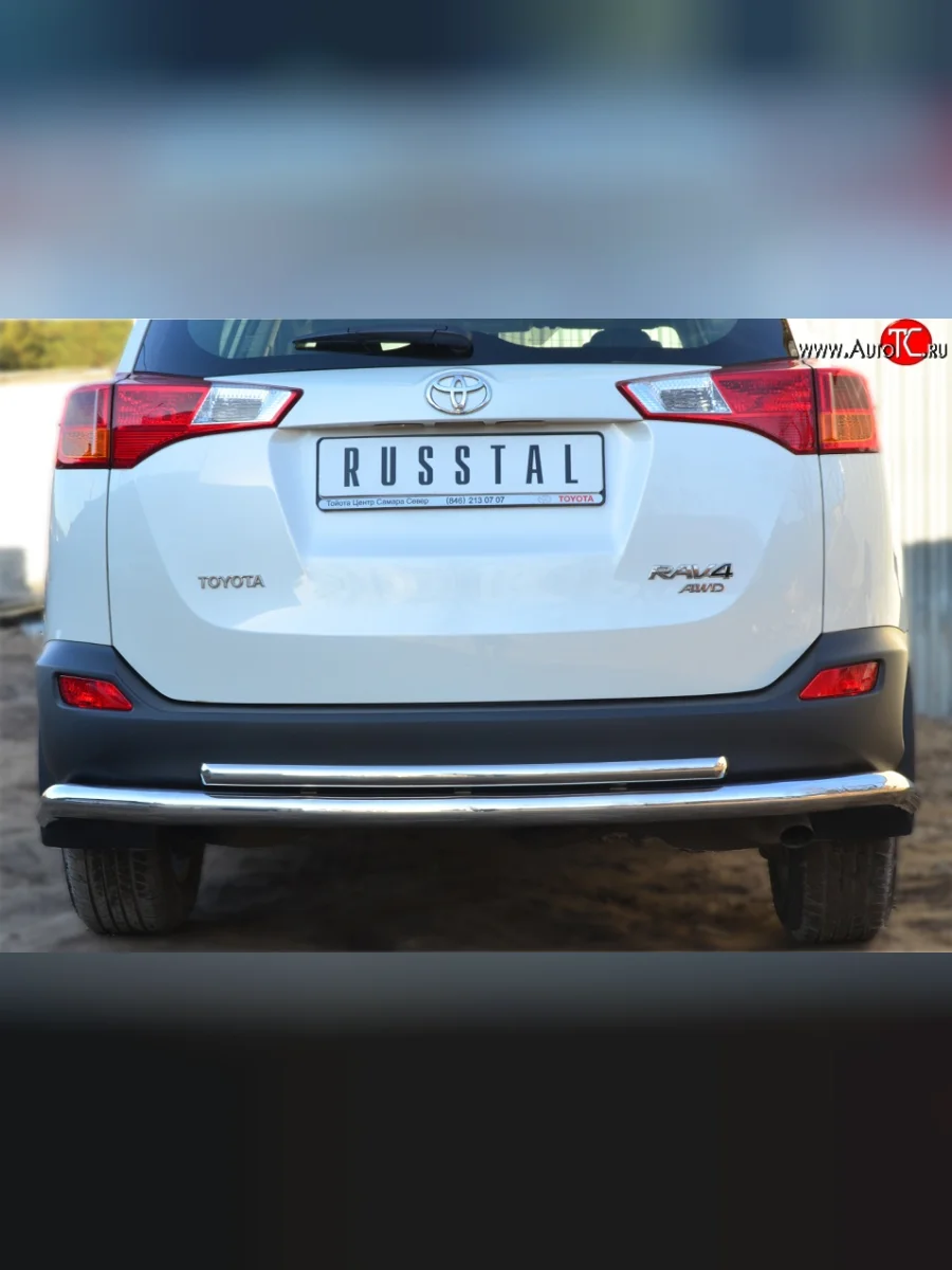 Защита заднего бампера (Ø63 и 42 мм, нержавейка) SLITKOFF Toyota RAV4 XA40 5 дв. дорестайлинг (2012-2015)  в Керчи Республика Крым