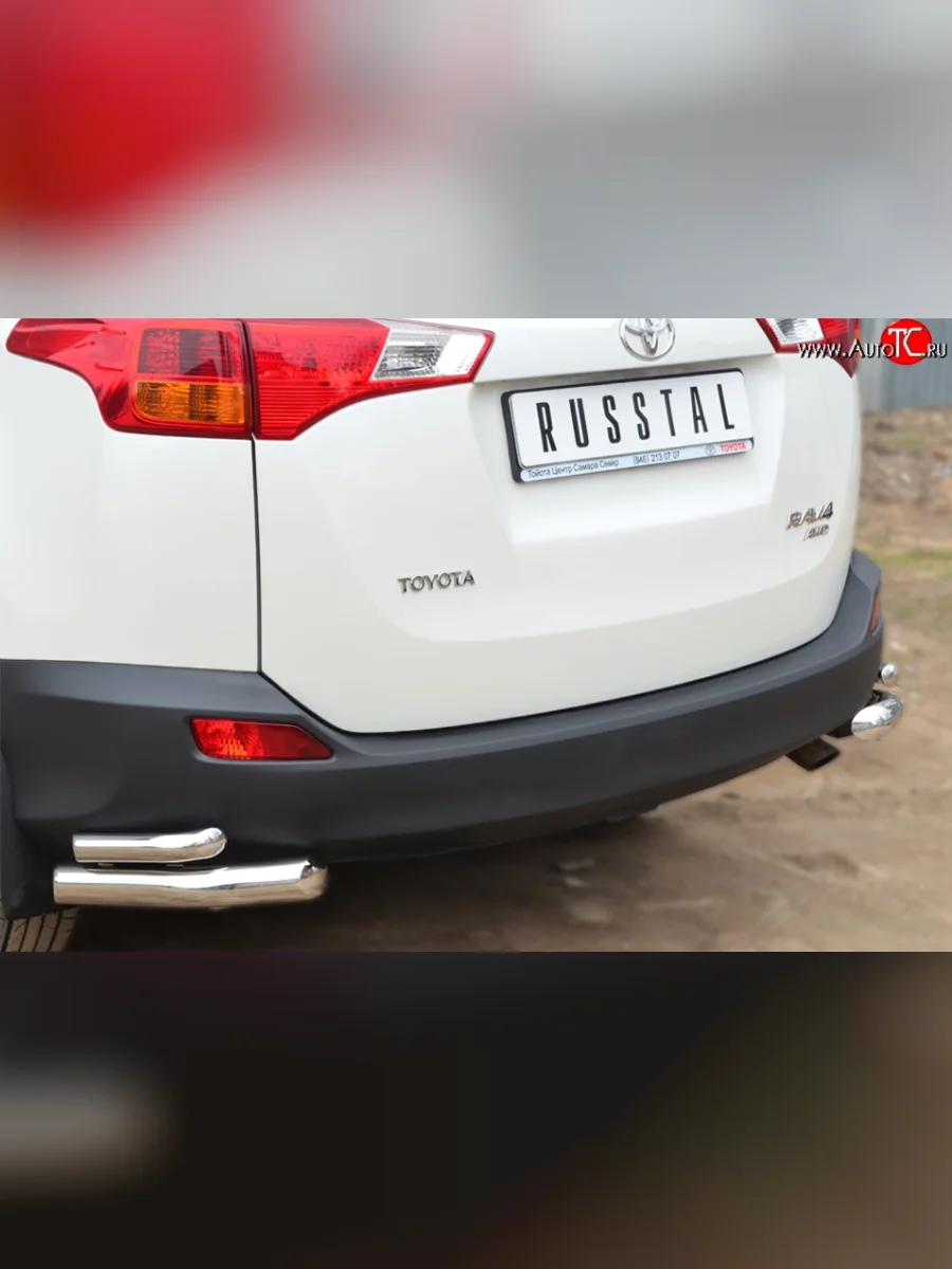 Защита заднего бампера (2 трубы Ø63 и 42 мм, уголки, нержавейка) SLITKOFF  Toyota RAV4 (2012-2015) XA40  с доставкой в г. Самара