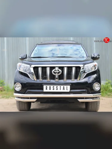 Защита переднего бампера (Ø63 мм с углами, нержавейка) SLITKOFF Toyota Land Cruiser Prado  J150 (2013-2017) 1-ый рестайлинг