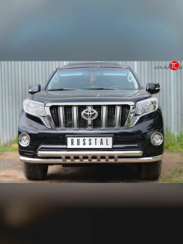 Защита переднего бампера (2 трубыØ63 мм с декор. пластинами, нержавейка) SLITKOFF Toyota Land Cruiser Prado  J150 (2013-2017) 1-ый рестайлинг