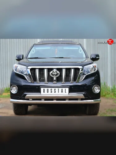 Защита переднего бампера (2 трубыØ76 и 75х42 мм, нержавейка) Russtal Toyota Land Cruiser Prado J150 1-ый рестайлинг (2013-2017)