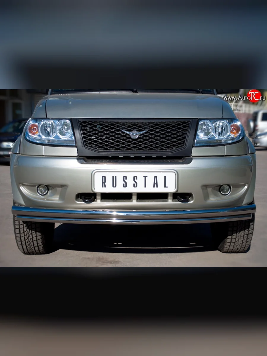 Двойная защита переднего бампера из труб диаметром 63 и 42 мм SLITKOFF Уаз Патриот 3163 5 дв. дорестайлинг (2005-2013)  в Воронеже Воронежской области