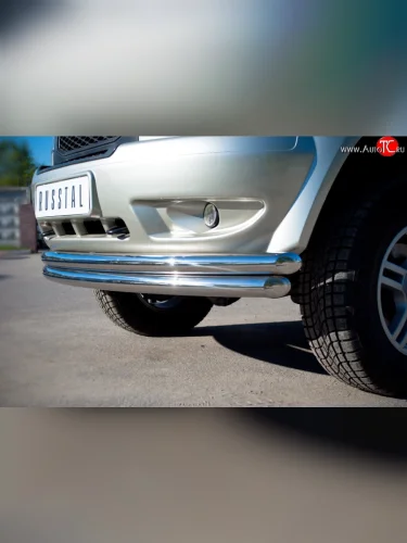 Защита переднего бампера (2 трубыØ63 мм, нержавейка) SLITKOFF Уаз Патриот  3163 5 дв. (2005-2013) дорестайлинг