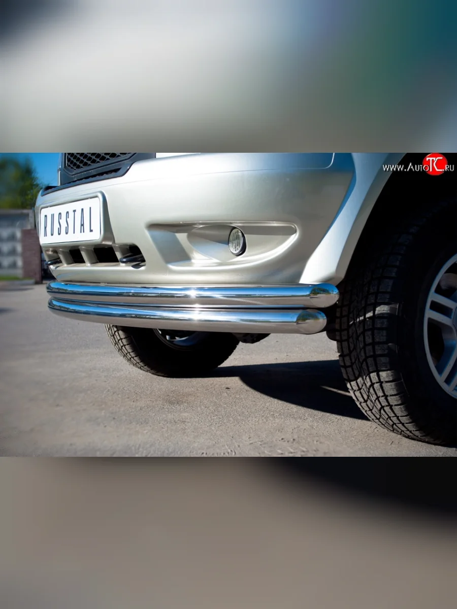 Защита переднего бампера (2 трубыØ63 мм, нержавейка) SLITKOFF  Уаз Патриот (2005-2013) 3163 5 дв.  в Самаре Самарской области