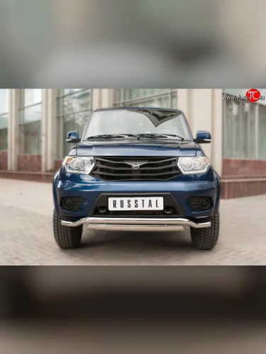 Защита переднего бампера (2 трубыØ63 и 76х42 мм, нержавейка) Russtal Уаз Патриот 3163 5 дв. 2-ой рестайлинг (2017-2025)