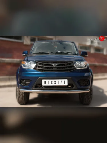 Одинарная защита переднего бампера диаметром 63 мм SLITKOFF Уаз Патриот ( 3163 5-дв.,  3163 5 дв.) (2014-2025) 1-ый рестайлинг, 2-ой рестайлинг