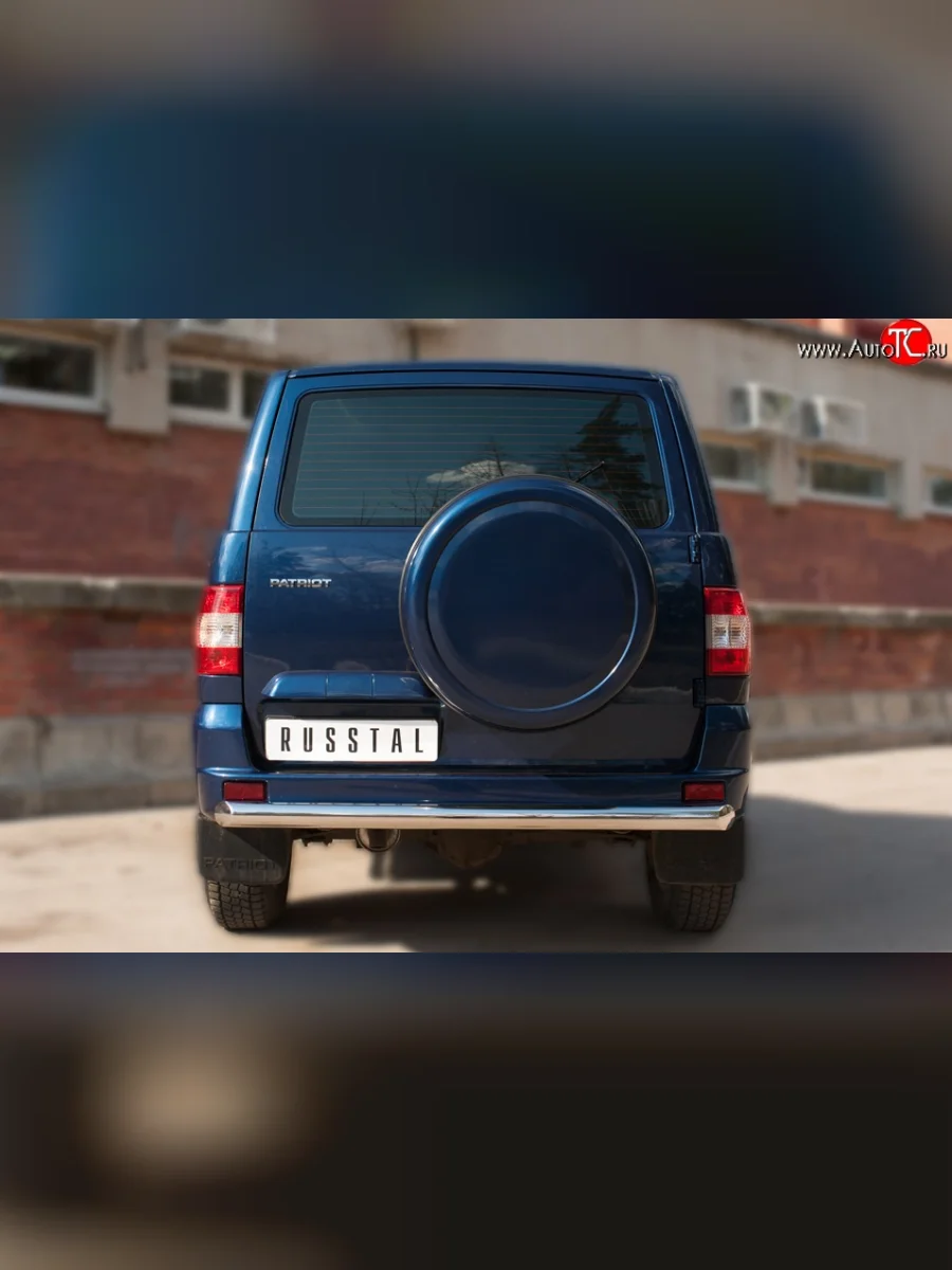 Одинарная защита заднего бампера из трубы диаметром 76 мм SLITKOFF Уаз Патриот 3163 5-дв. 1-ый рестайлинг (2014-2016)  в Самаре Самарской области