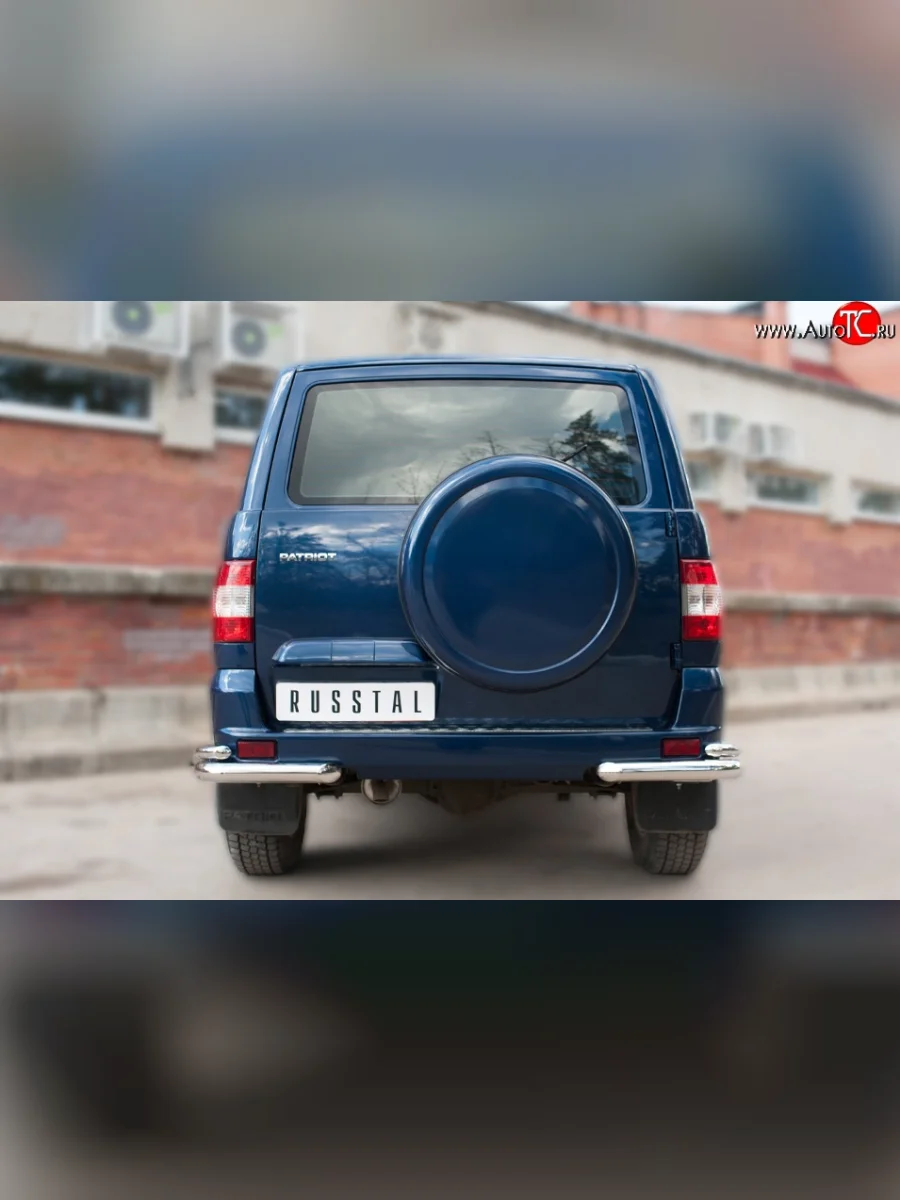 Защита заднего бампера (2 трубы Ø63 и 42 мм уголки, нержавейка) SLITKOFF  Уаз Патриот (2014-2025) 3163 5-дв., 3163 5 дв.  с доставкой в г. Самара