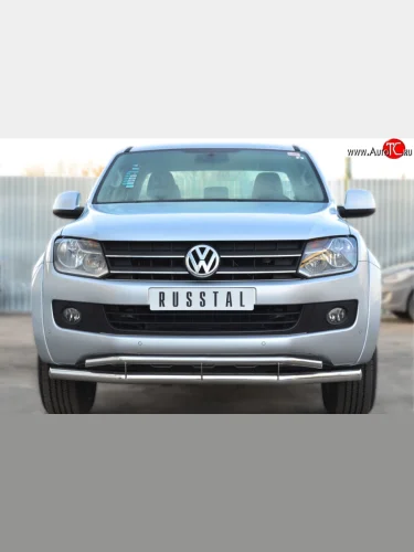Защита переднего бампера (2 трубыØ63 и 42 мм, нержавейка) SLITKOFF Volkswagen Amarok (2009-2016) дорестайлинг