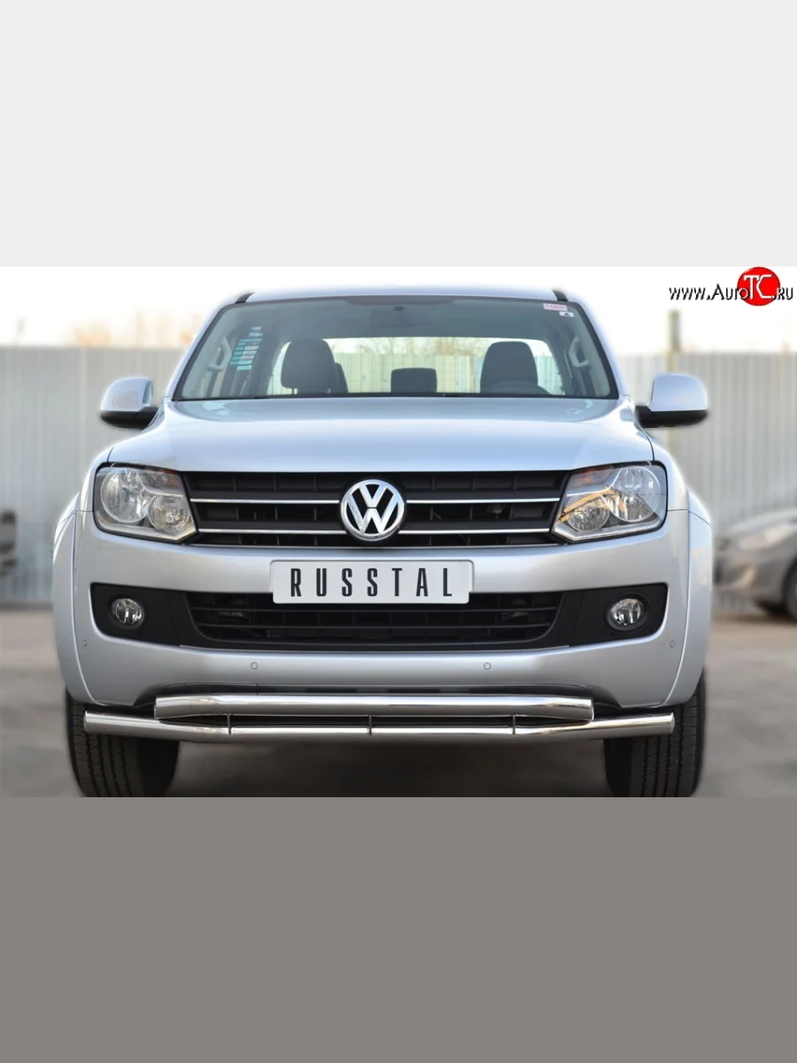 Защита переднего бампера (2 трубыØ63 мм, нержавейка) SLITKOFF Volkswagen Amarok дорестайлинг (2009-2016)  в Самаре Самарской области