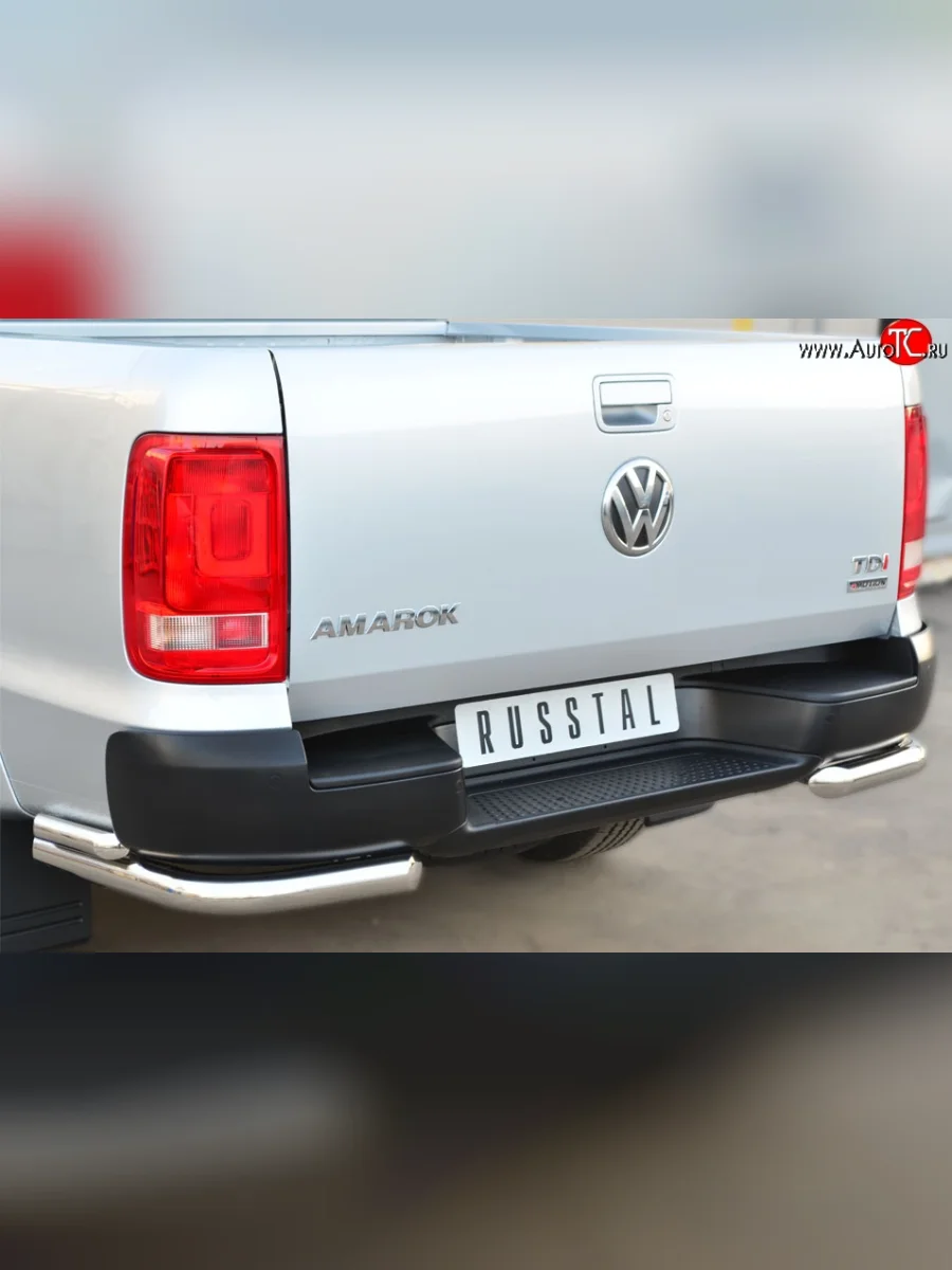 Защита заднего бампера (Ø63 и 42 мм, нержавейка) SLITKOFF Volkswagen Amarok дорестайлинг (2009-2016)  в Самаре Самарской области