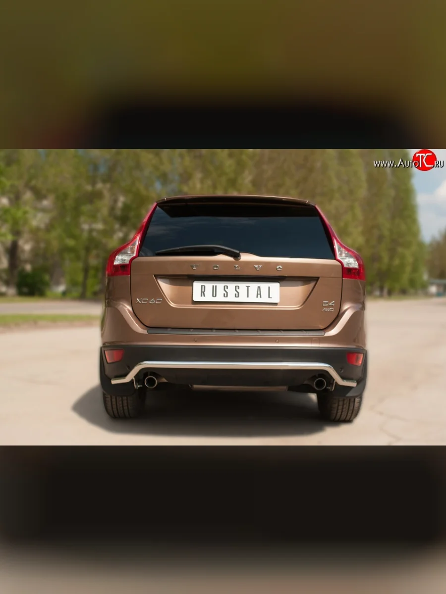 Защита заднего бампера (Ø63 мм волна, нержавейка) SLITKOFF Volvo XC60  дорестайлинг (2008-2013)  в Самаре Самарской области