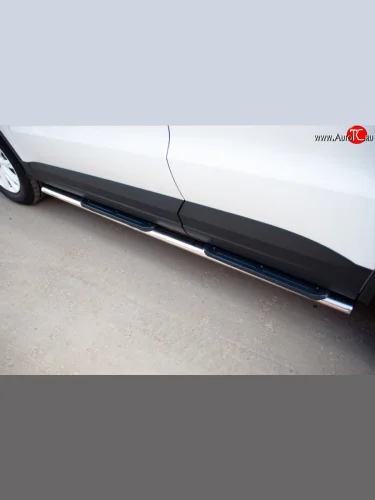 Защита порогов для ног из овальной трубы диаметром 75x42 мм с пластиковыми накладками (Track & Field) Russtal Volkswagen Tiguan NF рестайлинг (2011-2017)