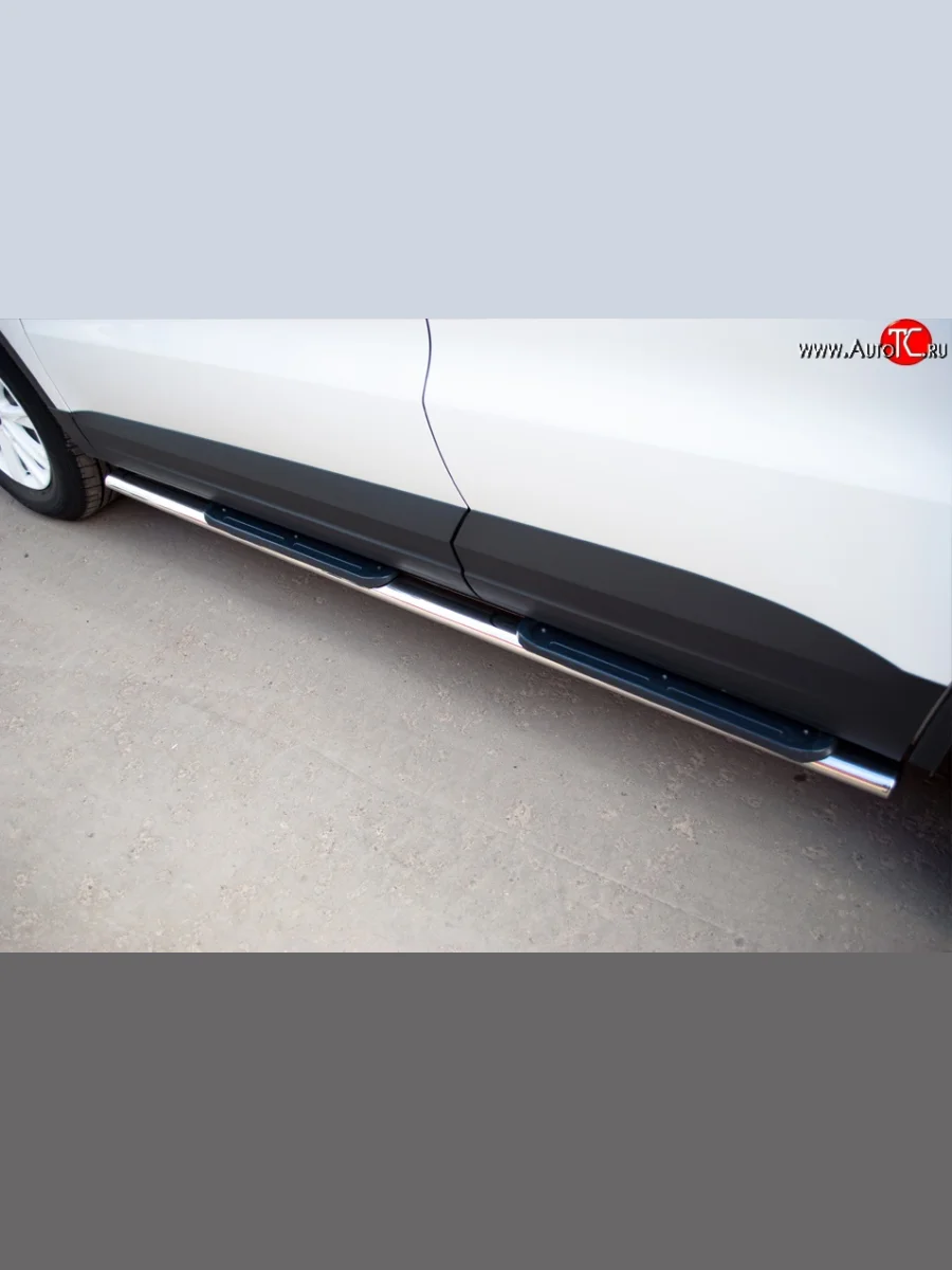 Защита порогов для ног из овальной трубы диаметром 75x42 мм с пластиковыми накладками (Track & Field) Russtal Volkswagen Tiguan NF рестайлинг (2011-2017)  в Керчи Республика Крым