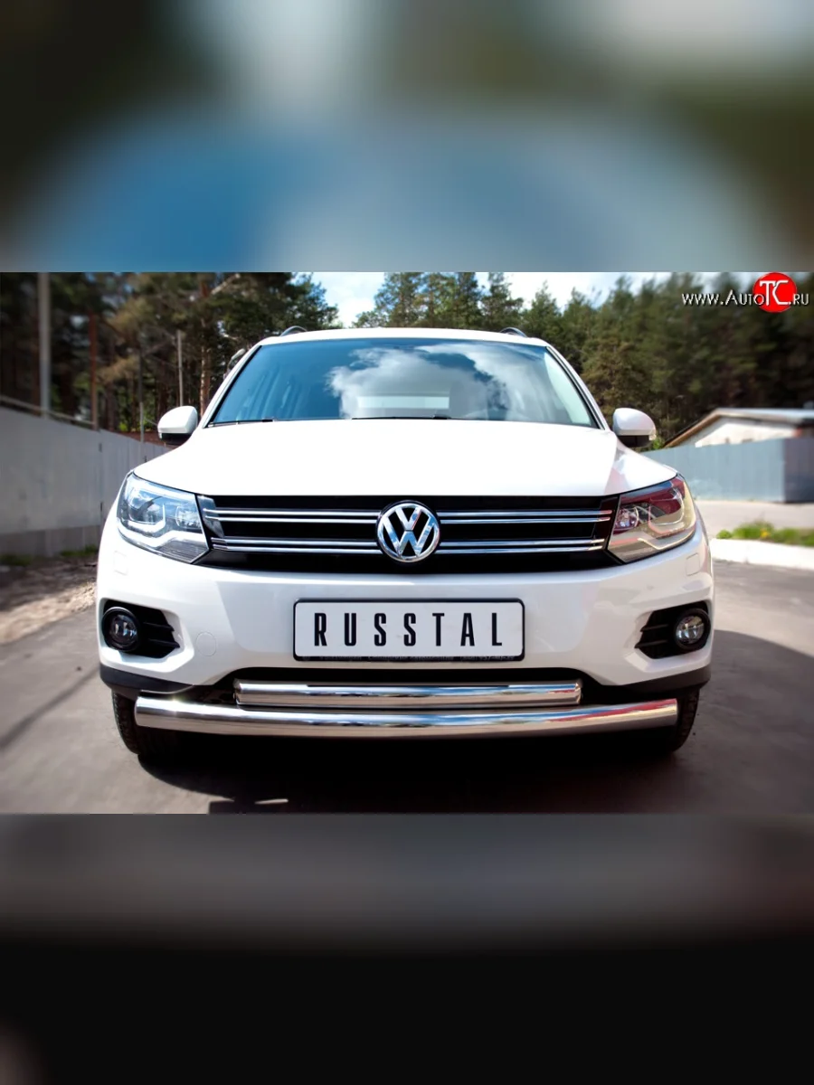 Защита переднего бампера (2 трубыØ76 и 63 мм, нержавейка, Track & Field) SLITKOFF Volkswagen Tiguan NF рестайлинг (2011-2017)  с доставкой в г. Керчь
