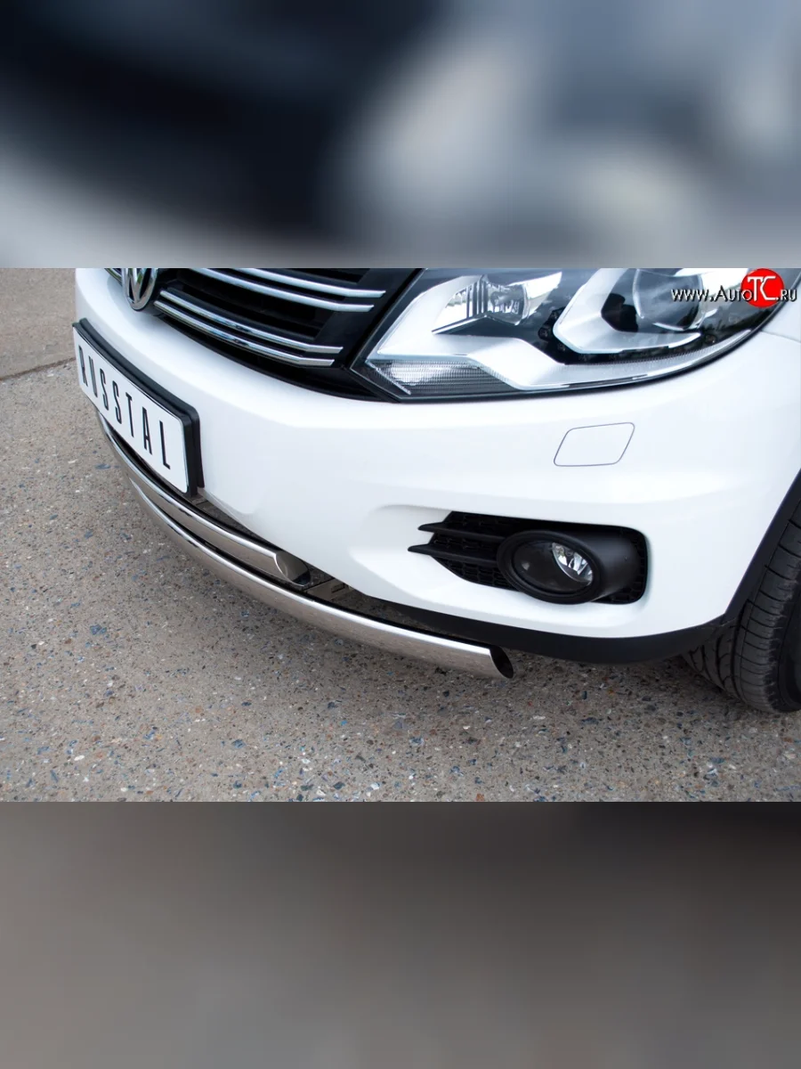 Защита переднего бампера (2 трубыØ75х42 мм, нержавейка) Russtal Volkswagen Tiguan NF рестайлинг (2011-2017)  в Воронеже Воронежской области