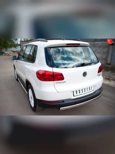 Защита заднего бампера (Ø75x42 мм, нержавейка) Russtal Volkswagen Tiguan NF рестайлинг (2011-2017)