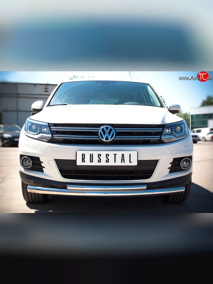 Защита переднего бампера (2 трубыØ63 и 42 мм, нержавейка) SLITKOFF Volkswagen Tiguan NF рестайлинг (2011-2017)  с доставкой в г. Керчь