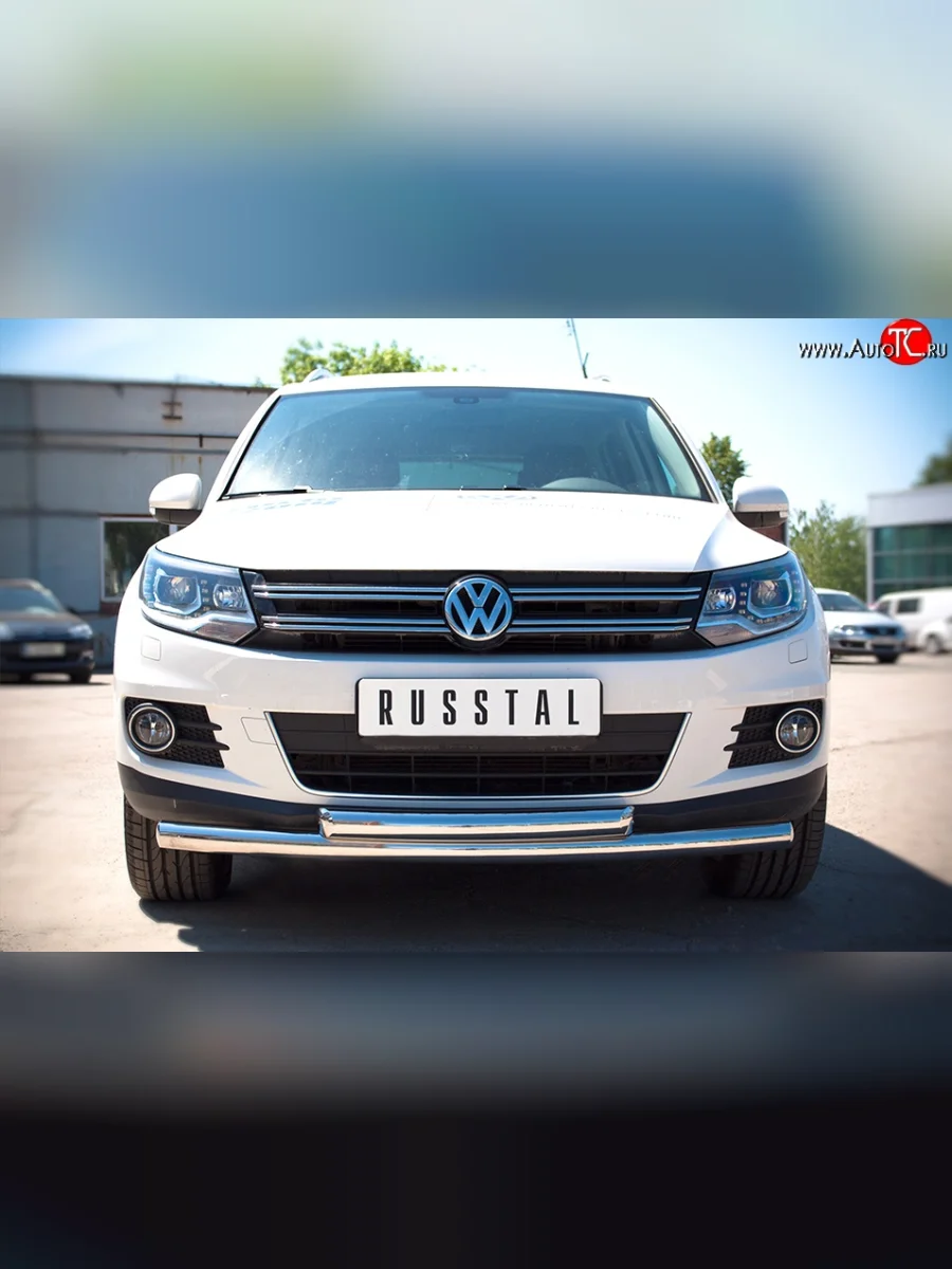 Защита переднего бампера (2 трубыØ63 мм, нержавейка) SLITKOFF Volkswagen Tiguan NF рестайлинг (2011-2017)  с доставкой в г. Керчь