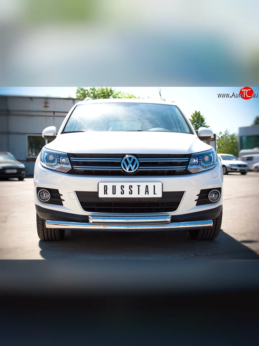 Защита переднего бампера (2 трубыØ76 и 63 мм, нержавейка, Sport & Style) SLITKOFF Volkswagen Tiguan NF рестайлинг (2011-2017)  с доставкой в г. Керчь