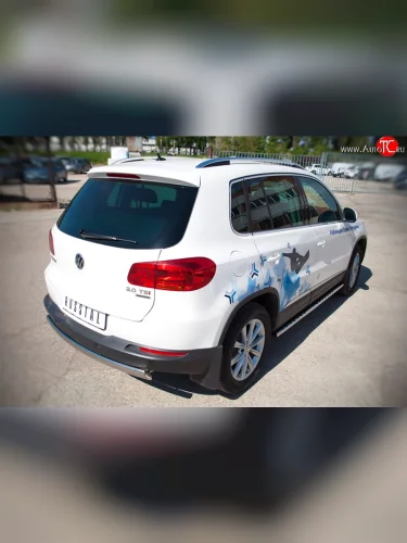 Защита заднего бампера (Ø75х42 мм, нержавейка, Sport& Style) Russtal Volkswagen Tiguan NF рестайлинг (2011-2017)