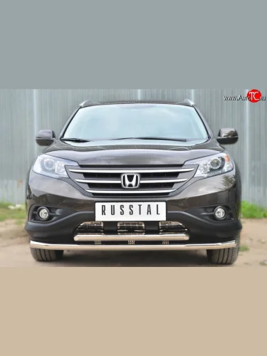 Защита переднего бампера (2 трубыØ63 мм, нержавейка) SLITKOFF Honda CR-V  RM1,RM3,RM4 (2012-2015) дорестайлинг