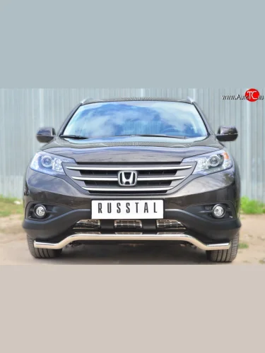 Защита переднего бампера (Ø63 мм волна, нержавейка, 2.4) SLITKOFF Honda CR-V  RM1,RM3,RM4 (2012-2015) дорестайлинг
