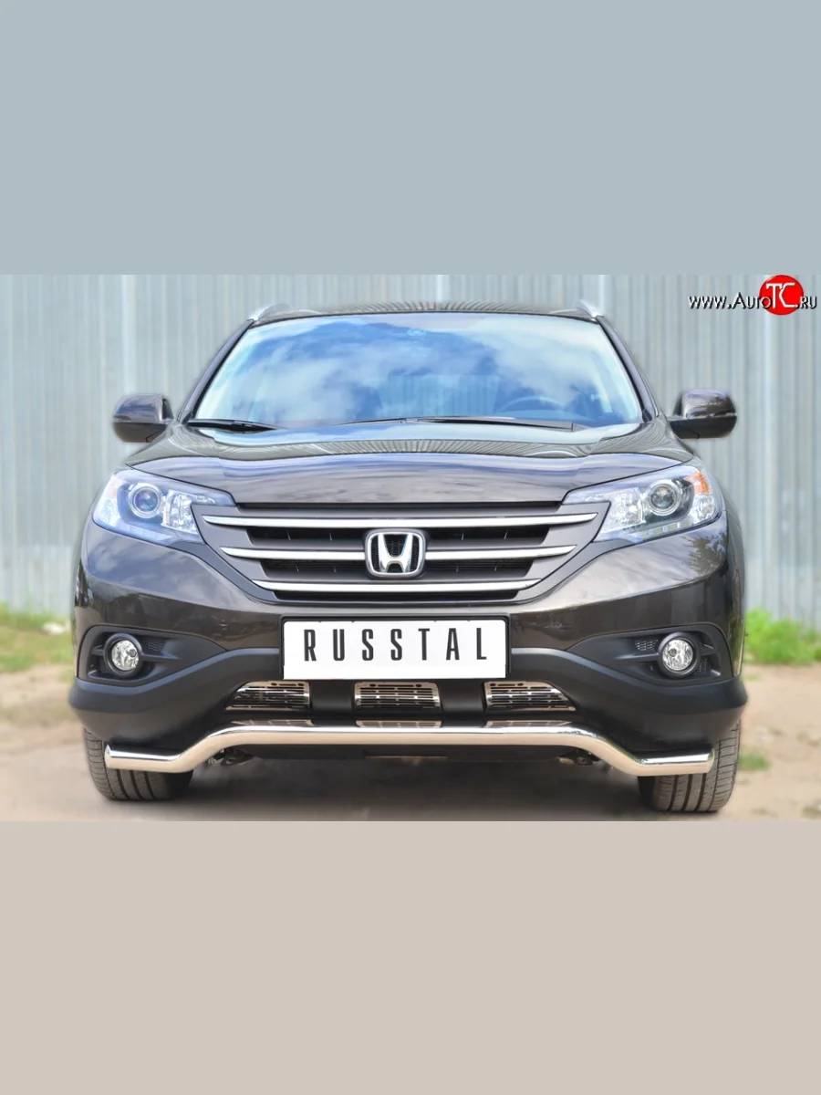 Защита переднего бампера (Ø63 мм волна, нержавейка, 2.4) SLITKOFF Honda CR-V RM1,RM3,RM4 дорестайлинг (2012-2015)  в Самаре Самарской области