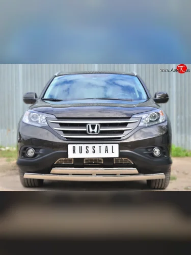 Защита переднего бампера (2 трубыØ75х42 мм, нержавейка) Russtal Honda CR-V RM1,RM3,RM4 дорестайлинг (2012-2015)