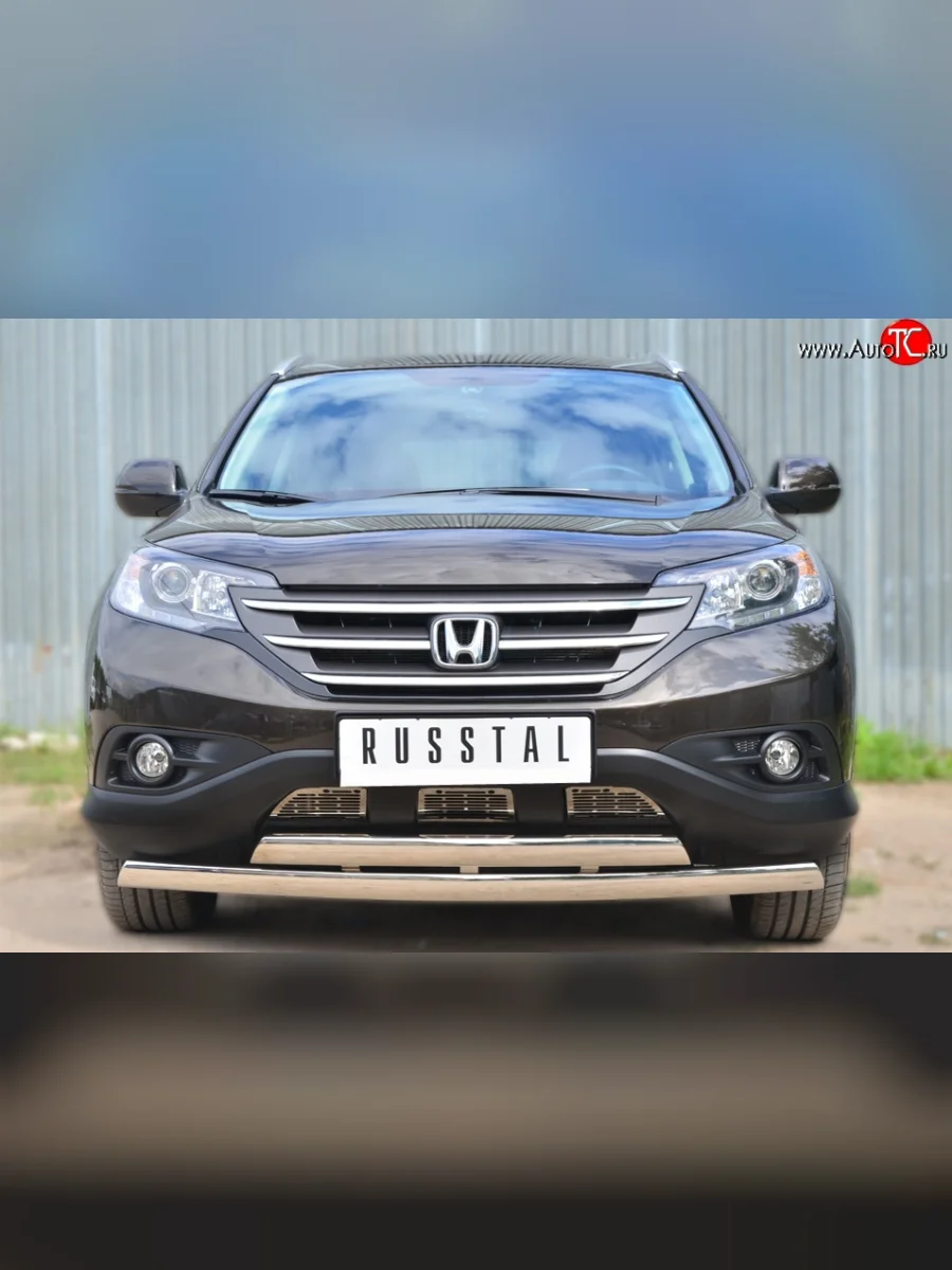 Защита переднего бампера (2 трубыØ75х42 мм, нержавейка) Russtal Honda CR-V RM1,RM3,RM4 дорестайлинг (2012-2015)  в Самаре Самарской области