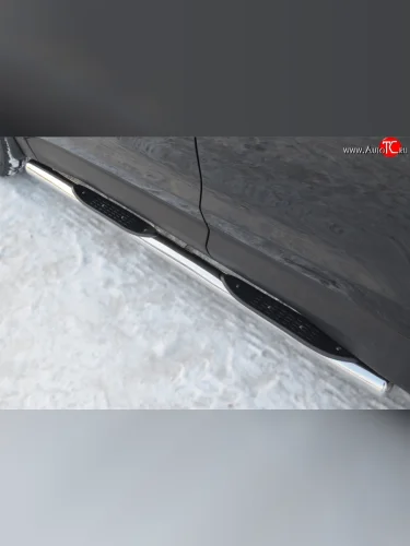 Защита порогов с пластиковыми вставками для ног из круглой трубы диаметром 76 мм Russtal Honda CR-V RE1,RE2,RE3,RE4,RE5,RE7 дорестайлинг (2007-2010)