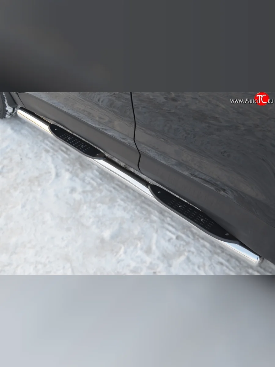 Защита порогов с пластиковыми вставками для ног из круглой трубы диаметром 76 мм Russtal Honda CR-V RE1,RE2,RE3,RE4,RE5,RE7 дорестайлинг (2007-2010) (Защита порогов с со скосами на торцах (вариант 1))  в Керчи Республика Крым