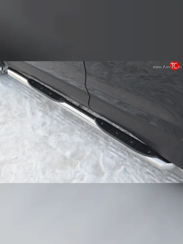 Защита порогов с пластиковыми вставками для ног из круглой трубы диаметром 76 мм Russtal Hyundai Santa Fe CM рестайлинг (2009-2012)