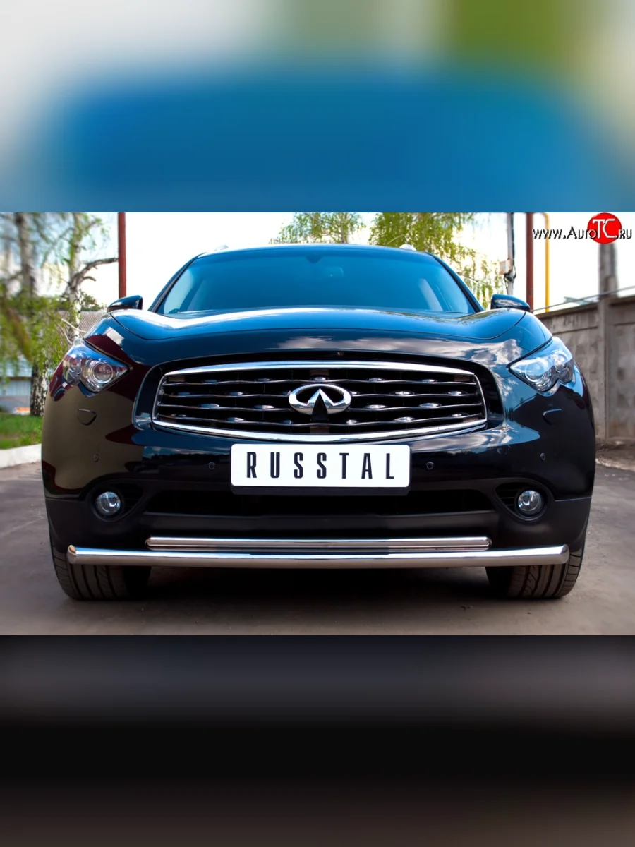 Защита переднего бампера (2 трубыØ63 и 42 мм, нержавейка) SLITKOFF  INFINITI  FX37  S51, QX70  S51  в Самаре Самарской области