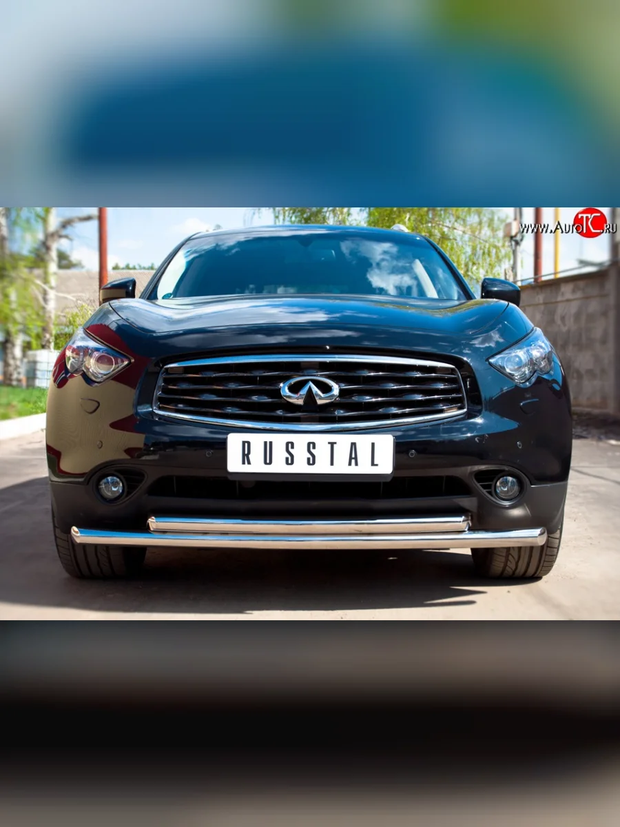 Защита переднего бампера (2 трубыØ63 мм, нержавейка) SLITKOFF INFINITI FX37 S51 рестайлинг (2011-2013)  в Керчи Республика Крым