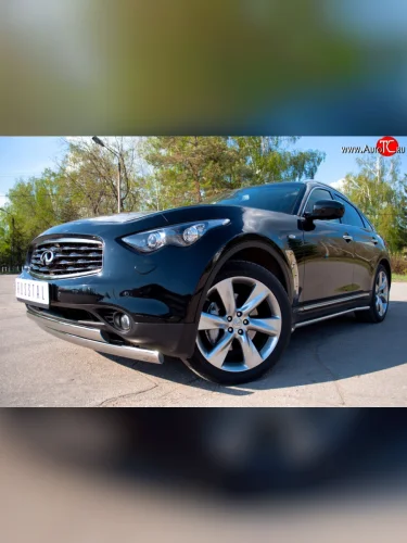 Защита переднего бампера (2 трубыØ75х42 мм, нержавейка) Russtal INFINITI FX37 S51 рестайлинг (2011-2013)