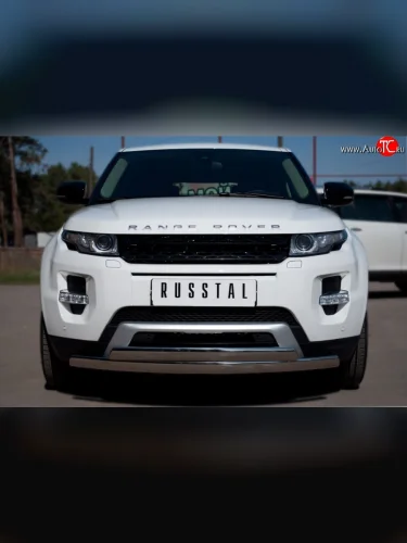 Защита переднего бампера (2 трубыØ75х42 мм, нержавейка) Russtal Land Rover Range Rover Evoque 1 L538 дорестайлинг 5 дв. (2011-2015)