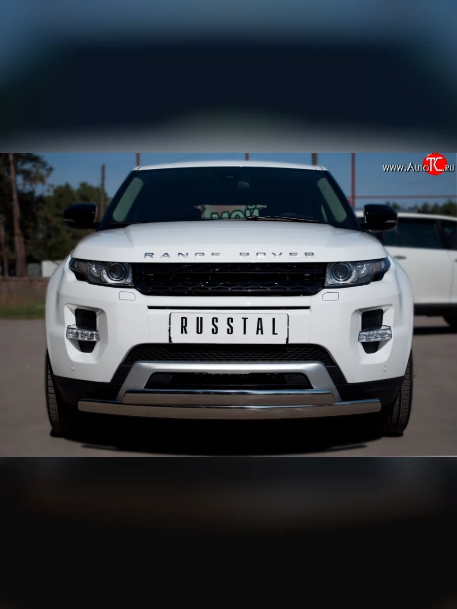 Защита переднего бампера (2 трубыØ75х42 мм, нержавейка) Russtal Land Rover Range Rover Evoque 1 L538 дорестайлинг 5 дв. (2011-2015)  в Керчи Республика Крым