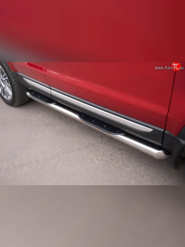 Защита порогов с пластиковыми вставками для ног из круглой трубы диаметром 76 мм (Prestige u Pure) Russtal Land Rover Range Rover Evoque 1 L538 дорестайлинг 5 дв. (2011-2015)