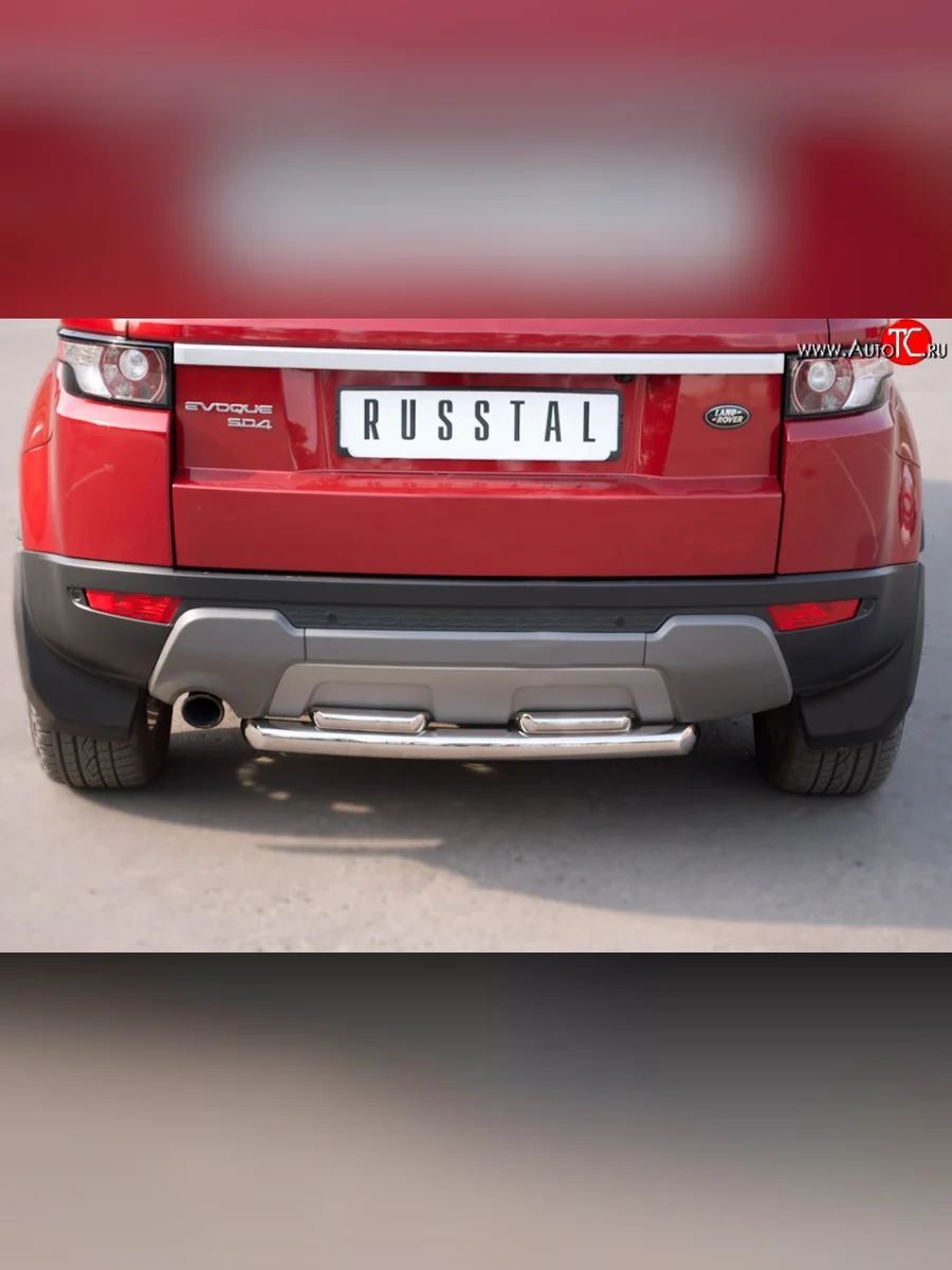 Защита заднего бампера (2 трубы Ø63 и 42 мм, нержавейка, Prestige u Pure) SLITKOFF Land Rover Range Rover Evoque 1 L538 дорестайлинг 5 дв. (2011-2015)  в Керчи Республика Крым