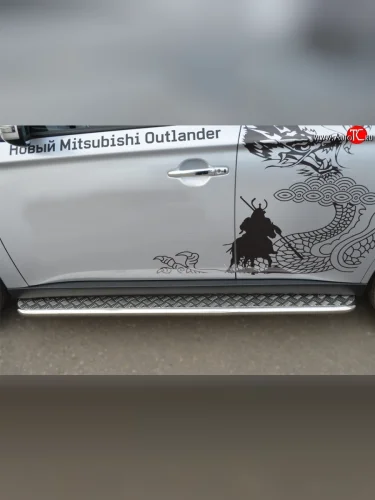 Широкая защита порогов SLITKOFF Mitsubishi Outlander  GF (2012-2014) дорестайлинг