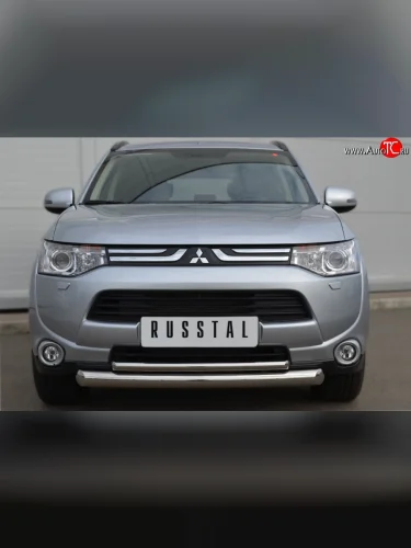 Защита переднего бампера (2 трубыØ76 и 42 мм, нержавейка) SLITKOFF Mitsubishi Outlander GF дорестайлинг (2012-2014)
