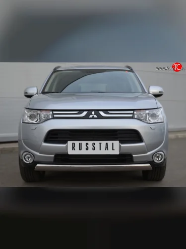 Защита переднего бампера (Ø75х42 мм, нержавейка) Russtal Mitsubishi Outlander GF дорестайлинг (2012-2014)