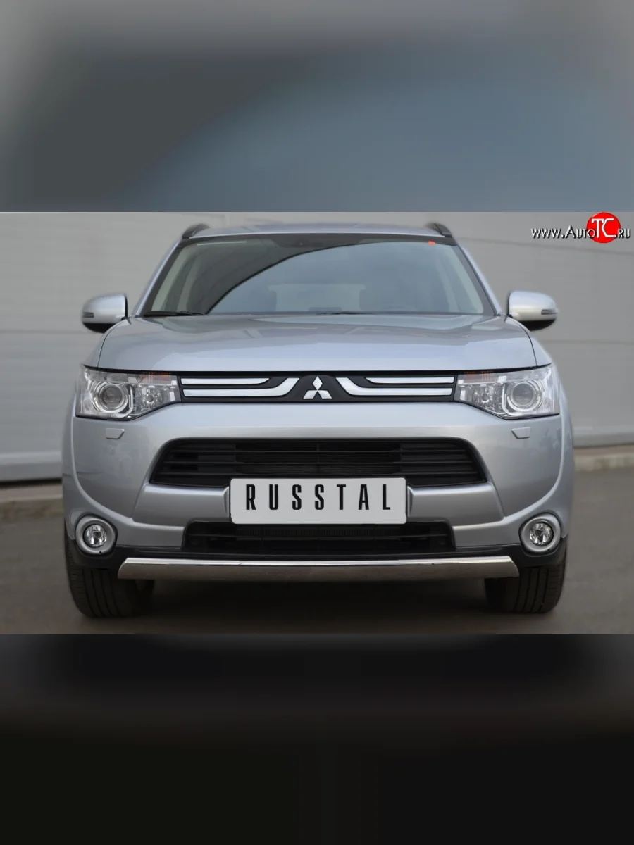Защита переднего бампера (Ø75х42 мм, нержавейка) Russtal Mitsubishi Outlander GF дорестайлинг (2012-2014)  в Самаре Самарской области