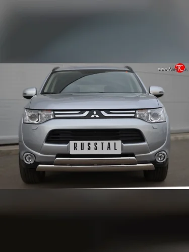Защита переднего бампера (2 трубыØ75х42 мм, нержавейка) Russtal Mitsubishi Outlander GF дорестайлинг (2012-2014)